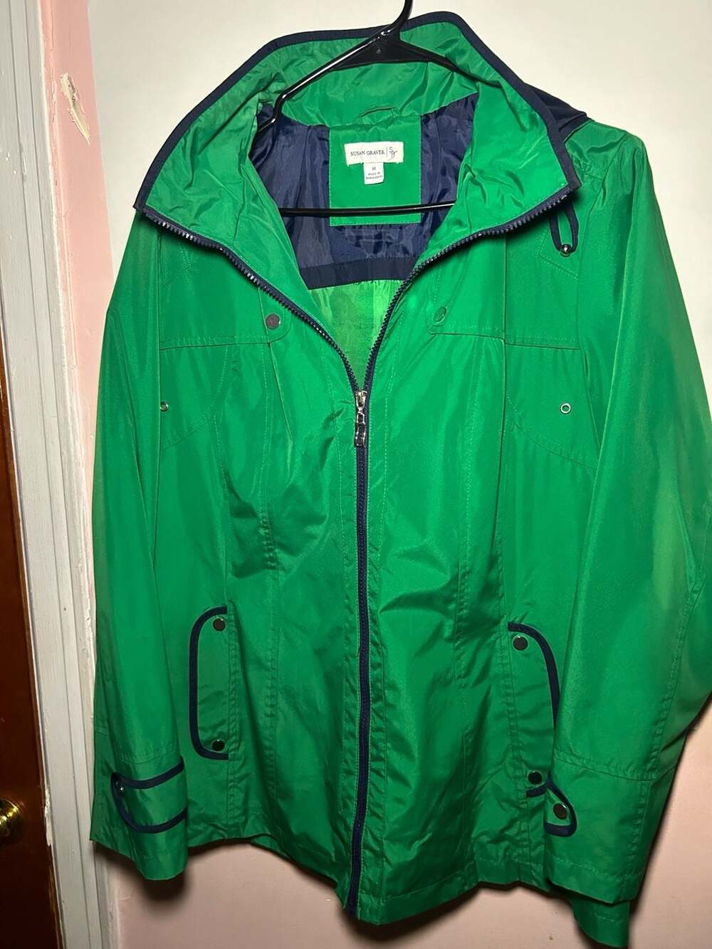 Susan Graver Hooded (Rain) Jacket| Size M |Green Full Zip